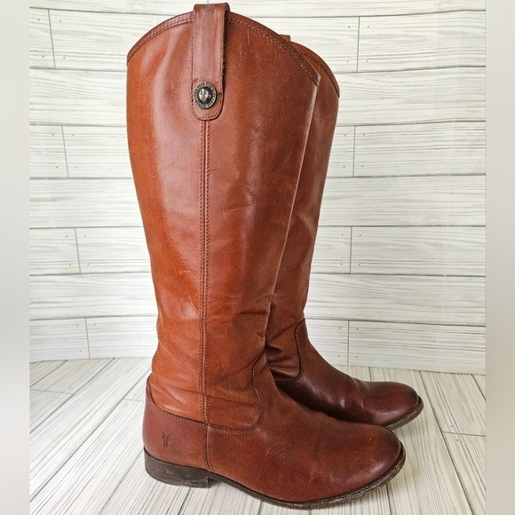 Frye Melissa Tall Button Leather Boots in Cognac Brown Size 7 - Picture 6 of 11
